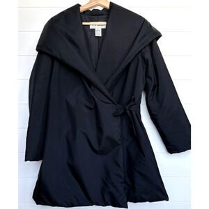 L.L. Bean Womens Black Primaloft Insulated Coat Wrap Tie Front Hooded Jacket M